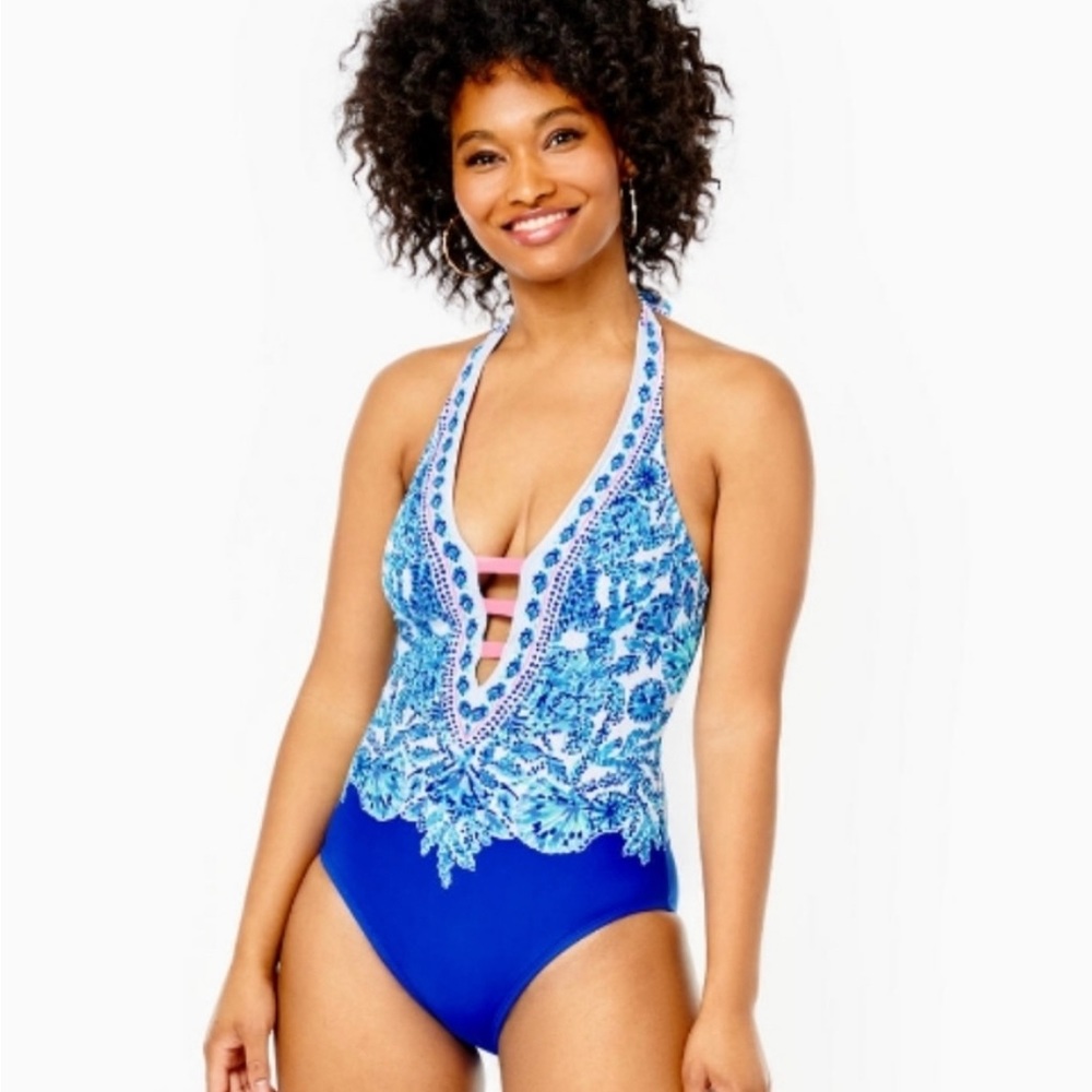 Lilly Pulitzer Blue and White One Piece Swimsuit